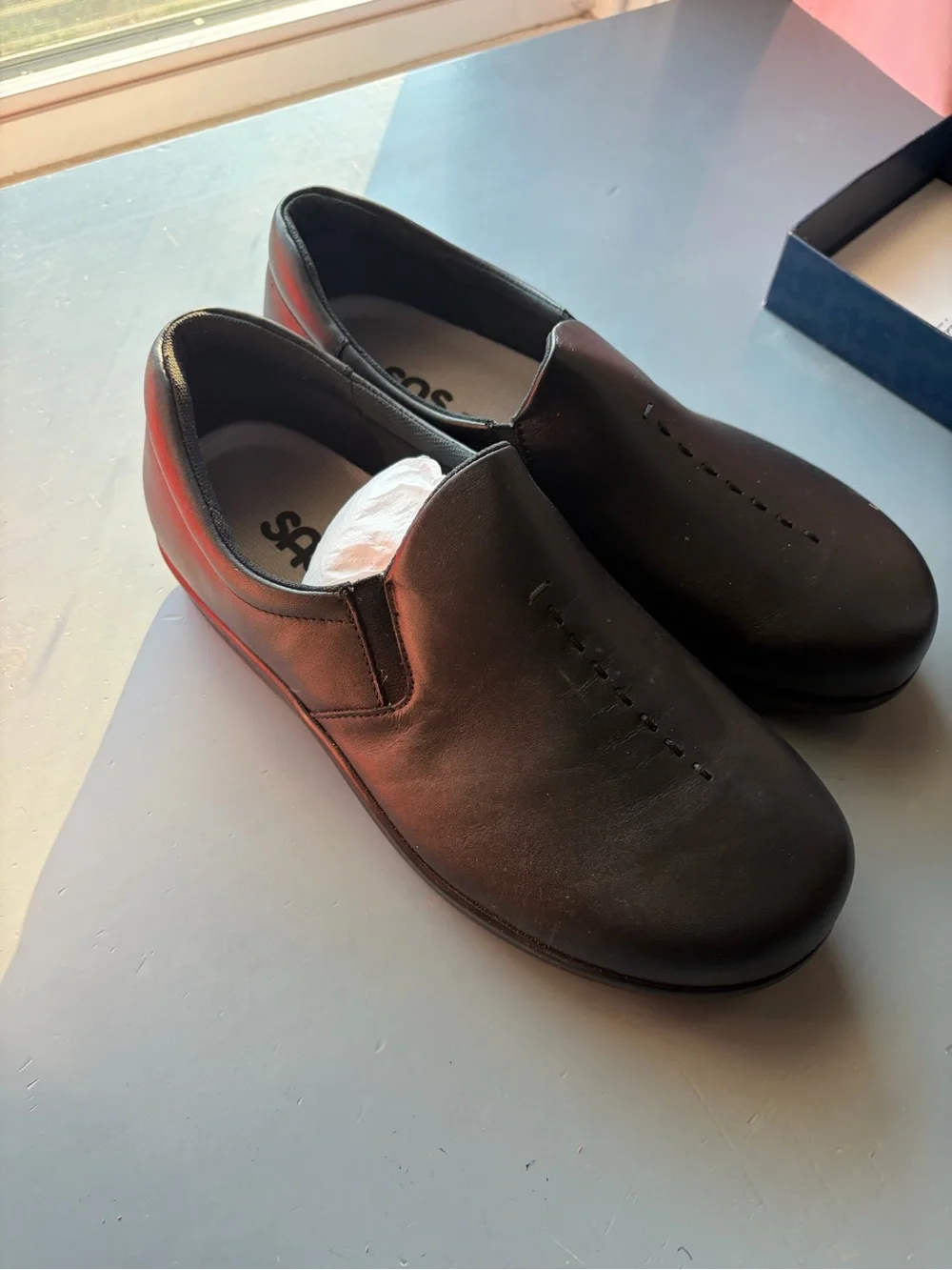 SAS womens Black Slip-On Leather Loafers